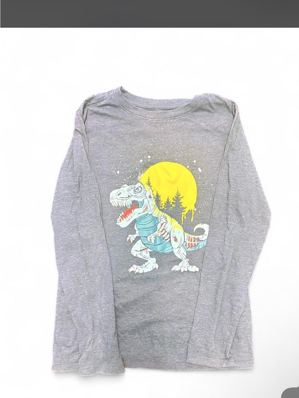 Cat & Jack Gray Long Sleeve Tee with Yellow Moon and Dinosaur Graphic